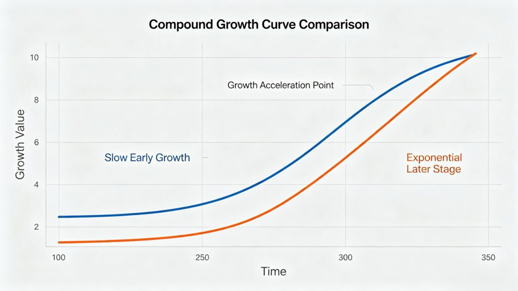At what point portfolio compound growth outpaces monthly savings contributions