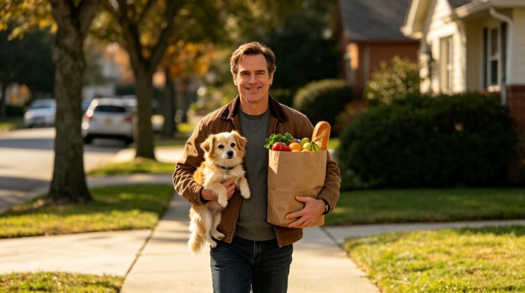 white american worker doing local pet care errand work to earn extra money without investment