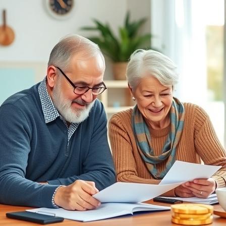 Senior couple reviewing pension and retirement savings together