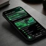 Best Free Budget Apps 2026 — dark mode finance app dashboard on iPhone, high-res, no text, modern budgeting tool for beginners